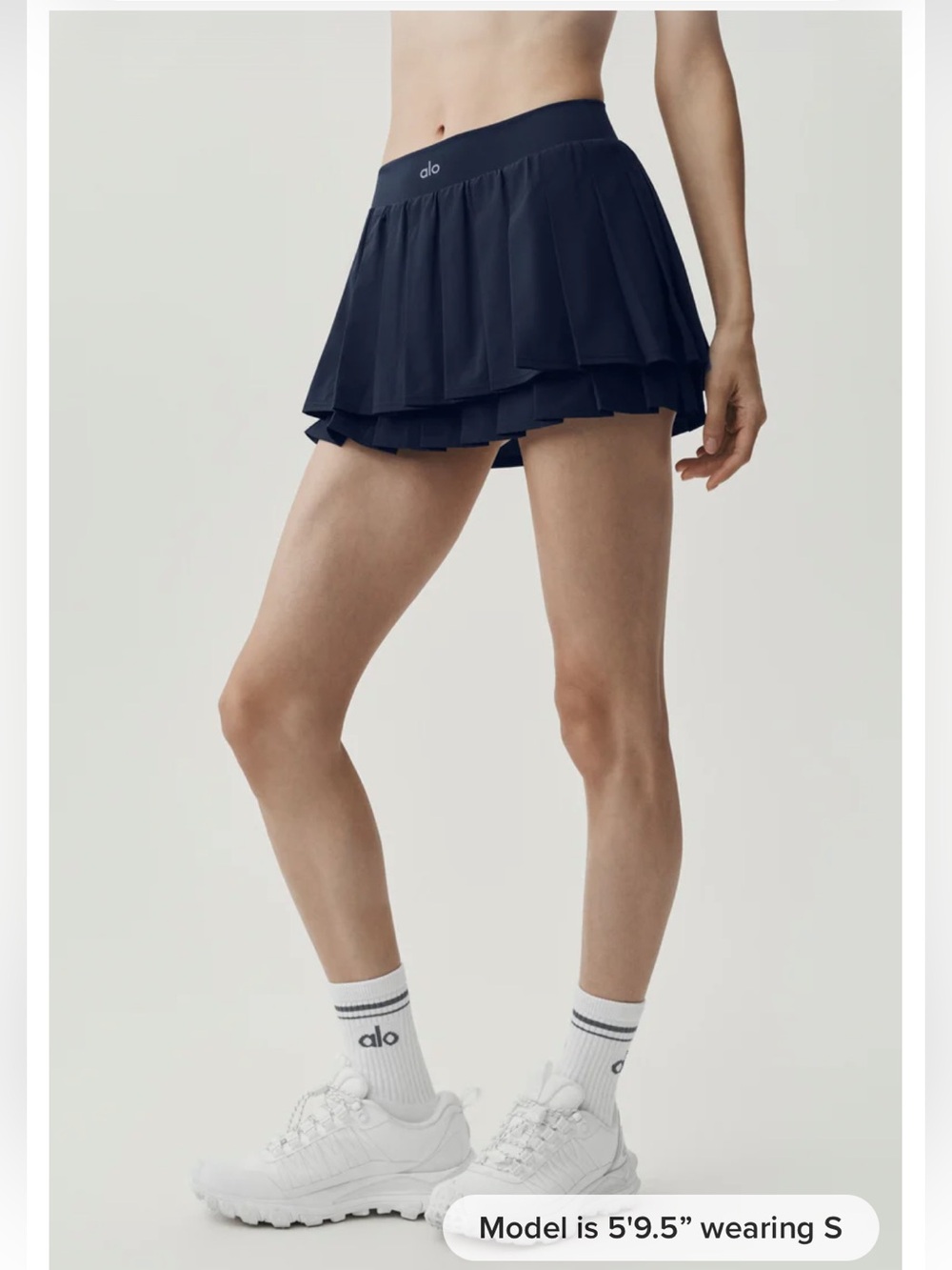 ALO Yoga Double Or Nothing Tennis Skirt Navy Medium NWT Pleated Mini Skort Blue